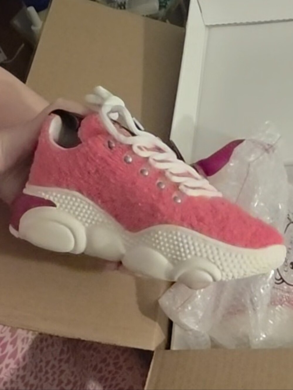 Moschino Couture Pink Fuzzy Teddy Sole Bubble Terrycloth Sneakers SZIT 36 NWT